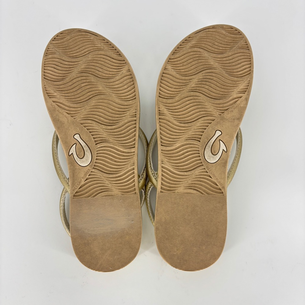 OluKai Tiare Strappy Sandals Bubbly Gold Women Size 8 Leather Flat Slingback - Picture 9 of 9